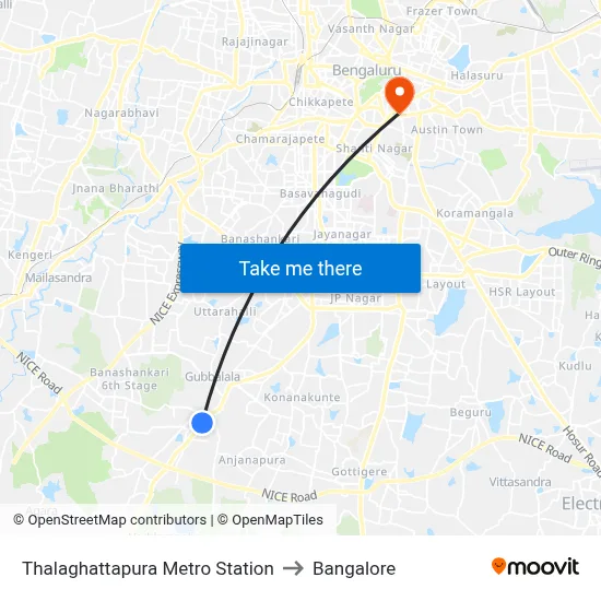 Thalaghattapura Metro Station to Bangalore map