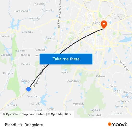 Bidadi to Bangalore map