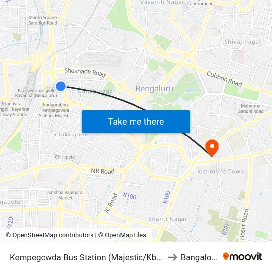 Kempegowda Bus Station (Majestic/Kbs) to Bangalore map