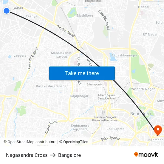 Nagasandra Cross to Bangalore map