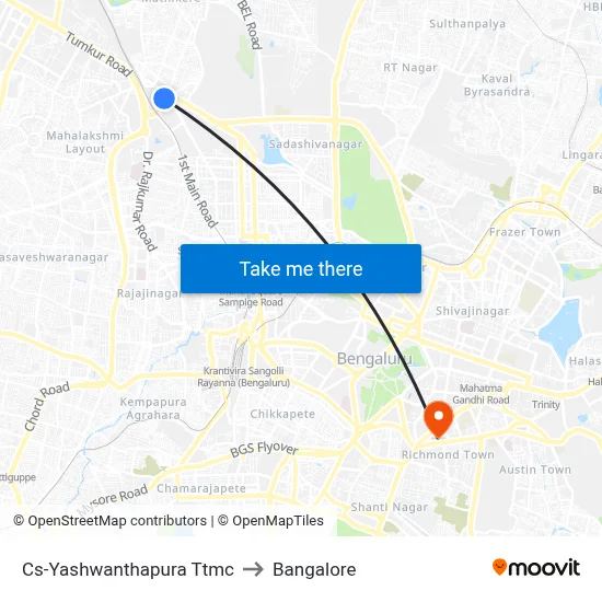 Cs-Yashwanthapura Ttmc to Bangalore map