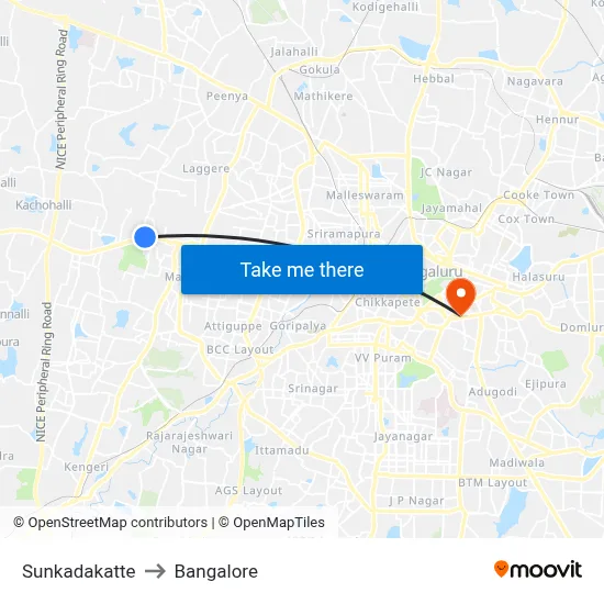 Sunkadakatte to Bangalore map