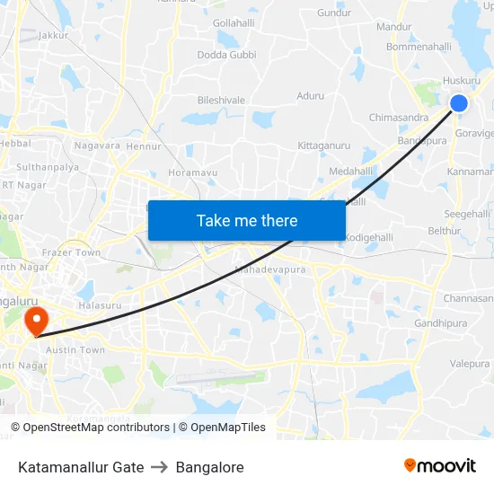 Katamanallur Gate to Bangalore map