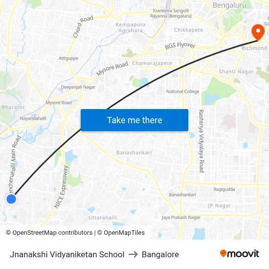 Jnanakshi Vidyaniketan School to Bangalore map