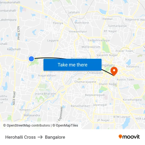 Herohalli Cross to Bangalore map