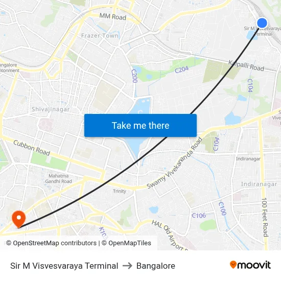 Sir M Visvesvaraya Terminal to Bangalore map
