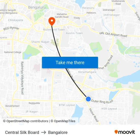 Central Silk Board to Bangalore map