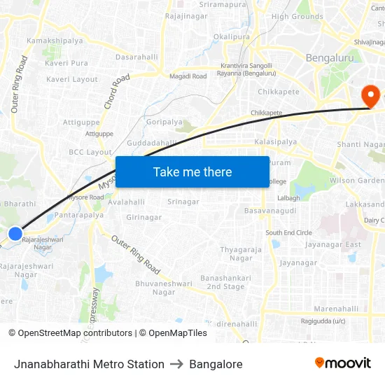 Jnanabharathi Metro Station to Bangalore map