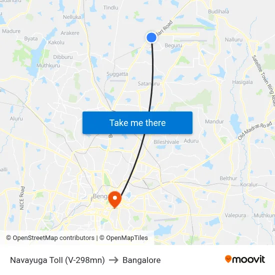 Navayuga Toll (V-298mn) to Bangalore map