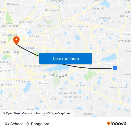 Kk School to Bangalore map
