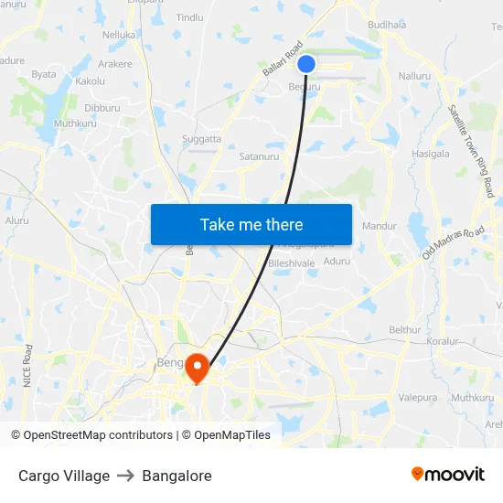 Cargo Village to Bangalore map