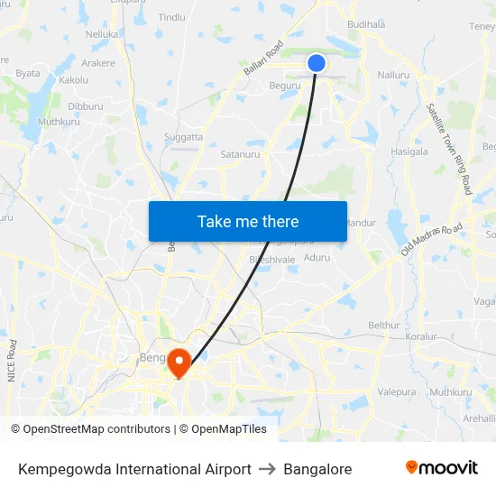 Kempegowda International Airport to Bangalore map