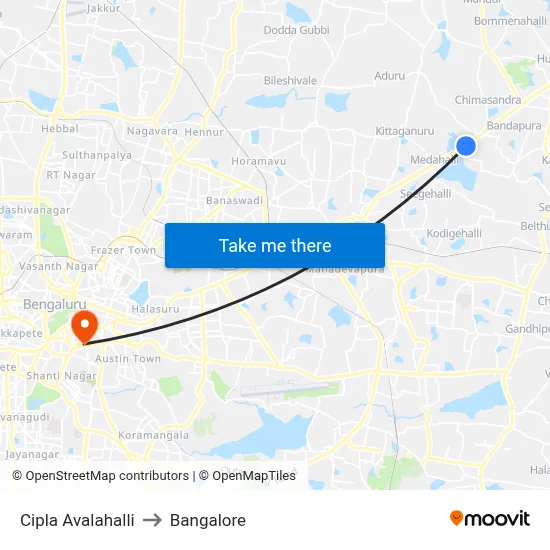 Cipla Avalahalli to Bangalore map