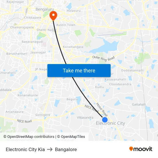 Electronic City Kia to Bangalore map