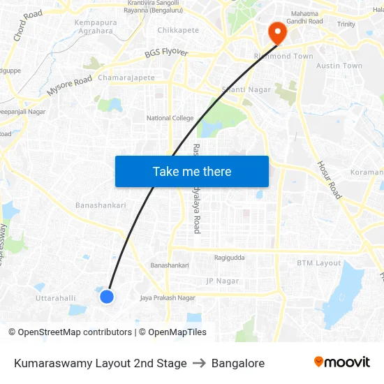 Kumaraswamy Layout 2nd Stage to Bangalore map