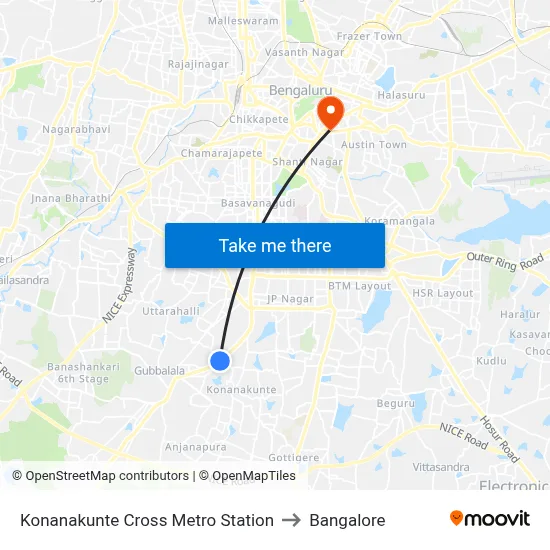 Konanakunte Cross Metro Station to Bangalore map