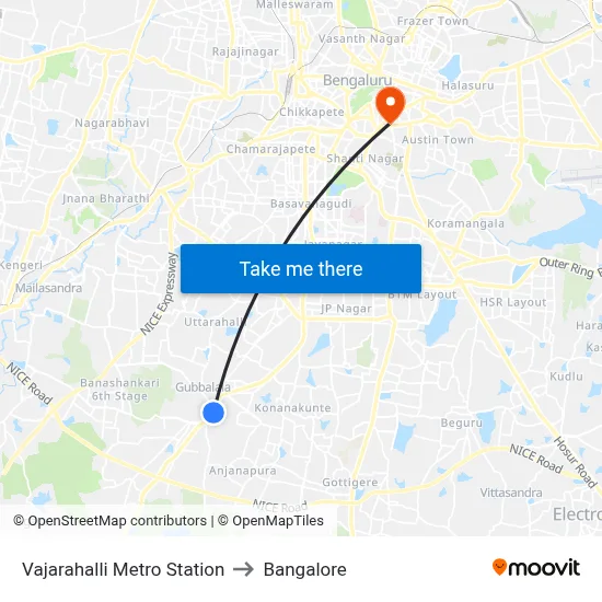 Vajarahalli Metro Station to Bangalore map