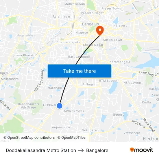 Doddakallasandra Metro Station to Bangalore map
