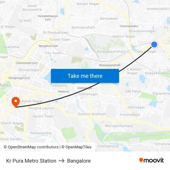 Kr Pura Metro Station to Bangalore map