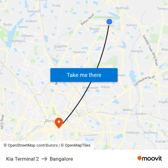 Kia Terminal 2 to Bangalore map