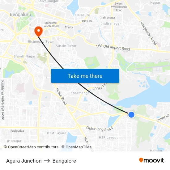 Agara Junction to Bangalore map