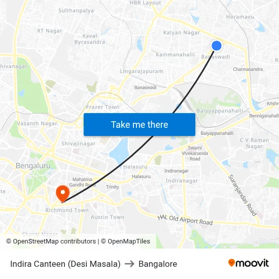 Indira Canteen (Desi Masala) to Bangalore map