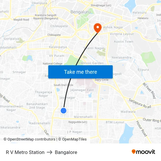 R V Metro Station to Bangalore map
