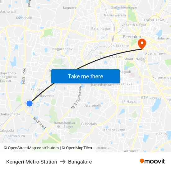 Kengeri Metro Station to Bangalore map