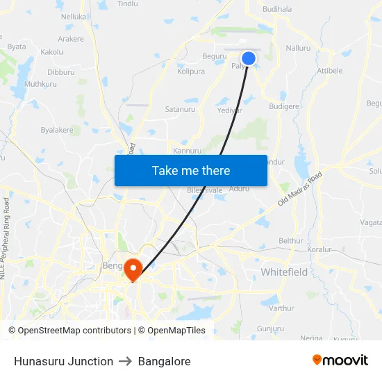 Hunasuru Junction to Bangalore map