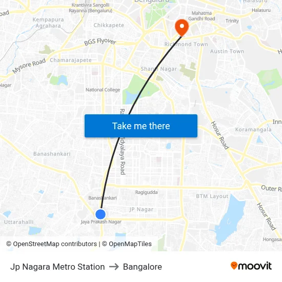 Jp Nagara Metro Station to Bangalore map