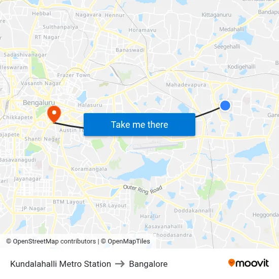 Kundalahalli Metro Station to Bangalore map