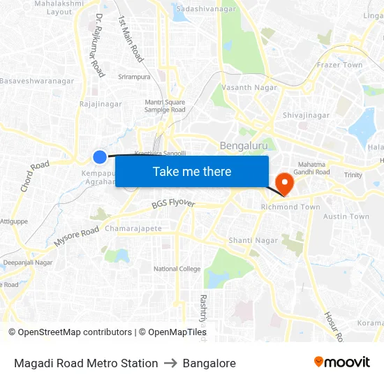 Magadi Road Metro Station to Bangalore map
