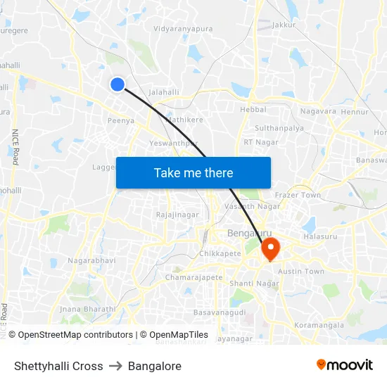 Shettyhalli Cross to Bangalore map