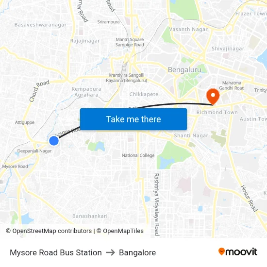 Mysore Road Bus Station to Bangalore map