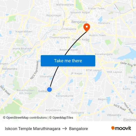 Iskcon Temple Maruthinagara to Bangalore map