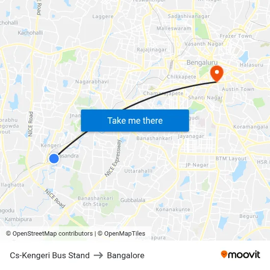 Cs-Kengeri Bus Stand to Bangalore map