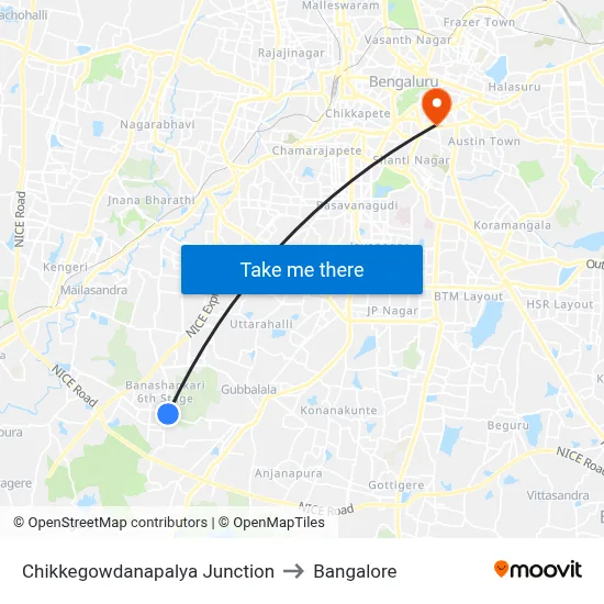 Chikkegowdanapalya Junction to Bangalore map