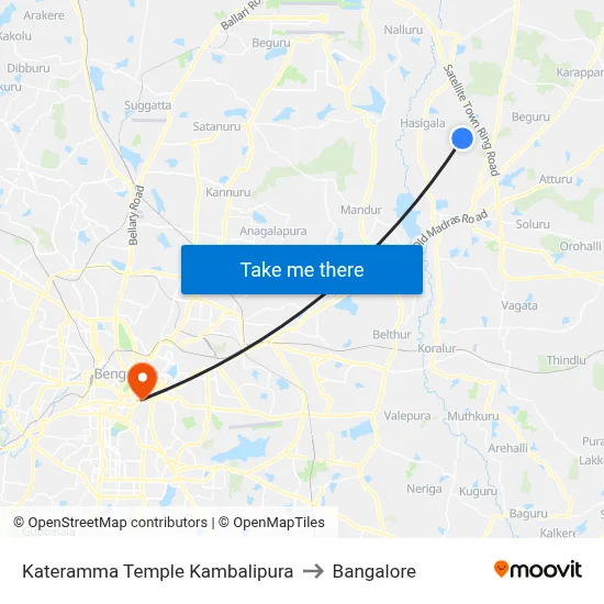 Kateramma Temple Kambalipura to Bangalore map