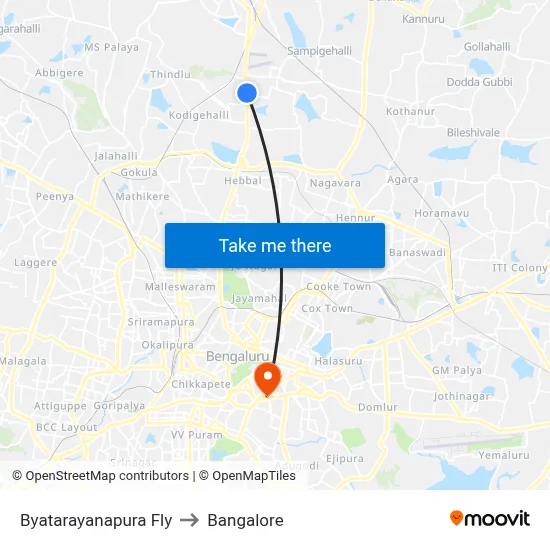 Byatarayanapura Fly to Bangalore map