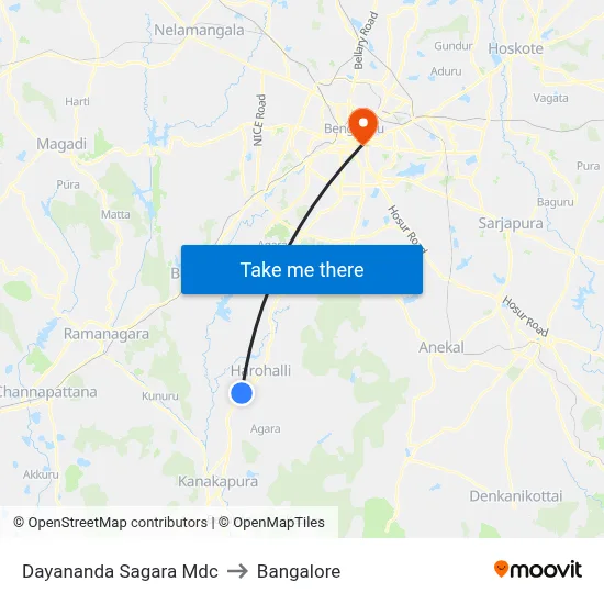 Dayananda Sagara Mdc to Bangalore map