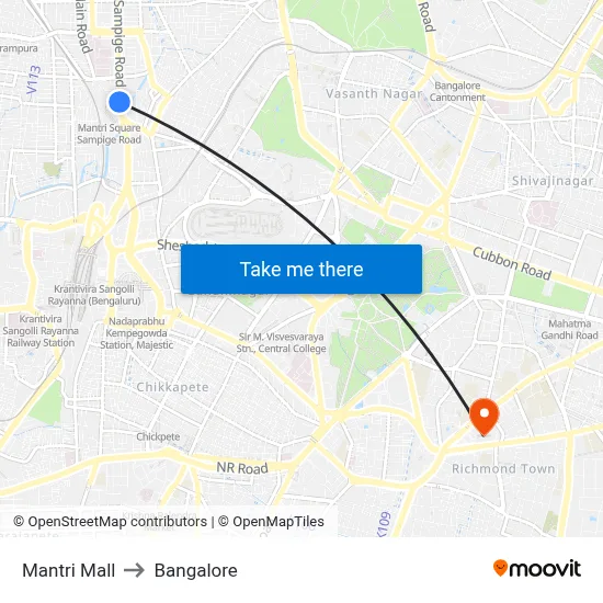 Mantri Mall to Bangalore map