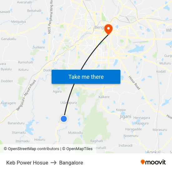 Keb Power Hosue to Bangalore map