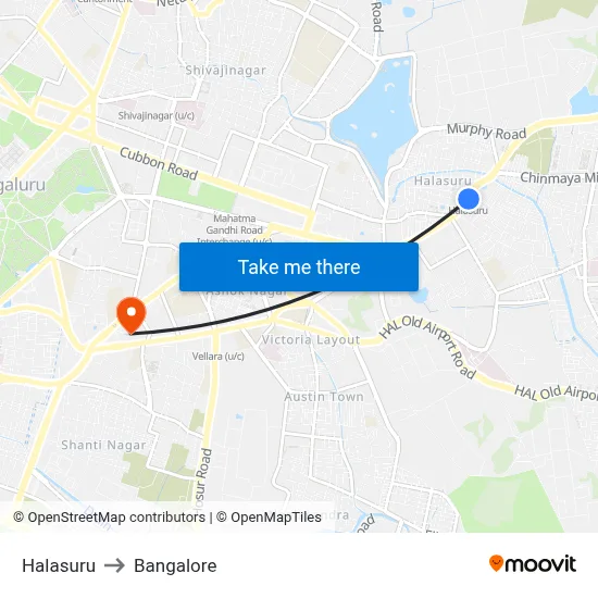 Halasuru to Bangalore map
