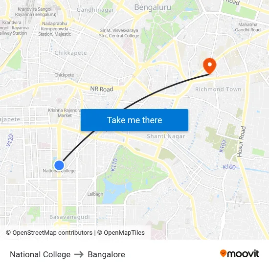 National College to Bangalore map