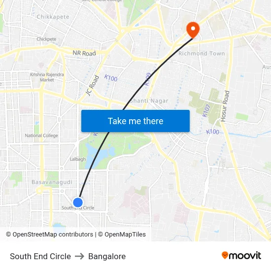 South End Circle to Bangalore map