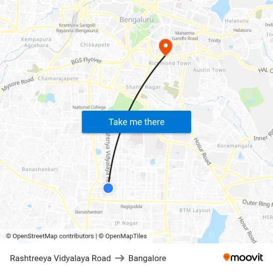 Rashtreeya Vidyalaya Road to Bangalore map
