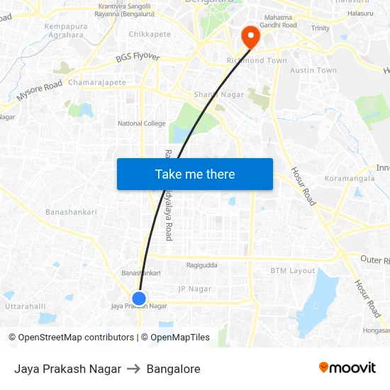 Jaya Prakash Nagar to Bangalore map