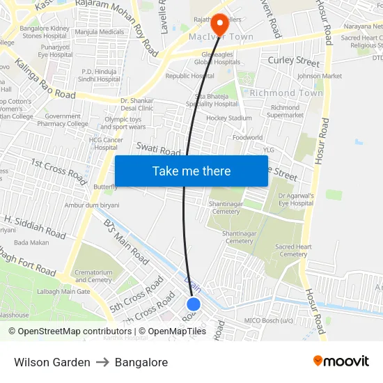 Wilson Garden to Bangalore map