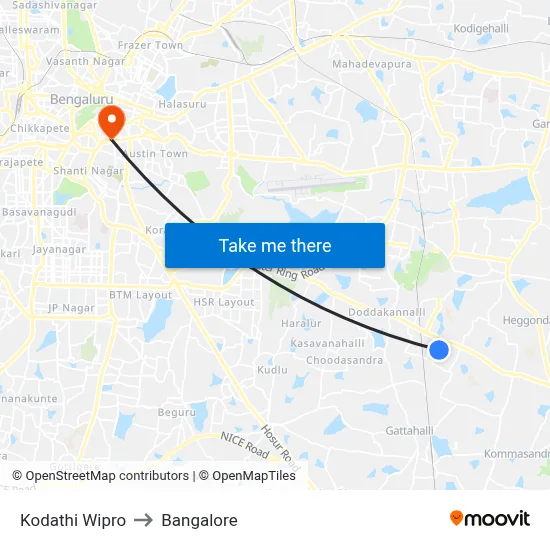 Kodathi Wipro to Bangalore map
