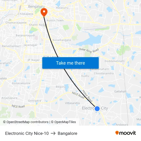 Electronic City Nice-10 to Bangalore map